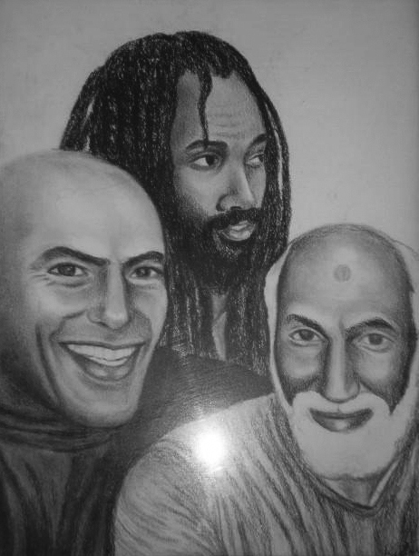 Of these three political prisoners, Hugo Pinell, Mumia Abu Jamal and Nuh Washington, only Mumia is now alive, and his health has been precarious lately due to the prison system’s medical neglect and abuse. – Art: Kiilu Nyasha